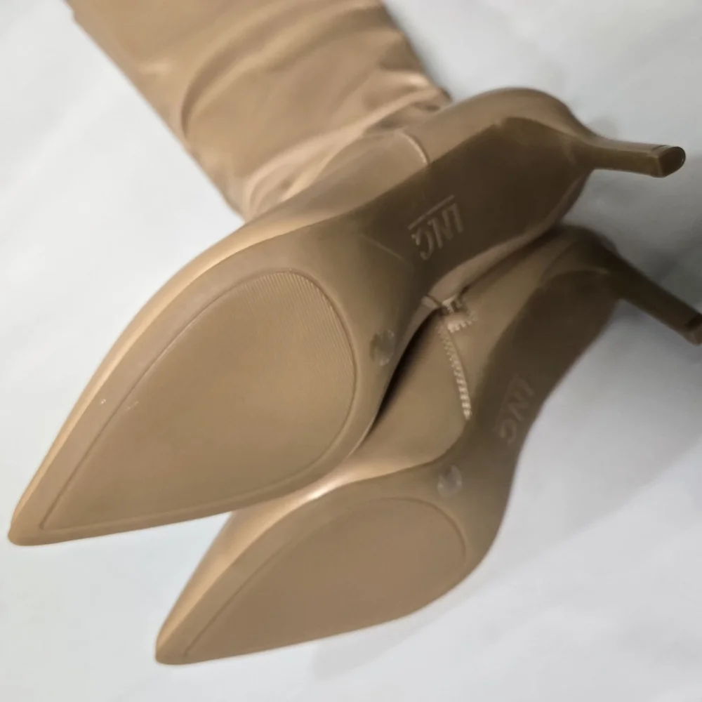INC Damoni Over-the-Knee Faux Leather Slouch Boots Tan Pointed Toe Heel 8 NIB